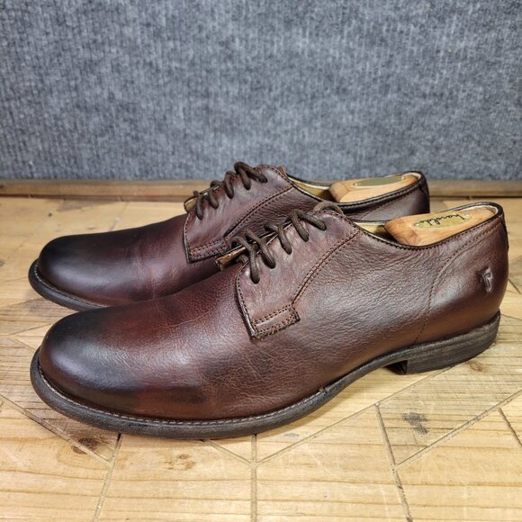 Frye John Frye - James - Men's 10.5 D Brown Plain Toe Lace Up Oxford Dress Shoes - Picture 2 of 12